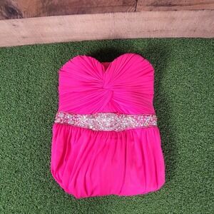 City Triangles Maxi Dress Strapless‎ Jeweled Formal Gown Hot Pink Size 5